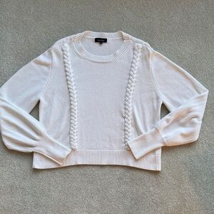 Lea & Viola Cream Braided Crew Neck Sweater